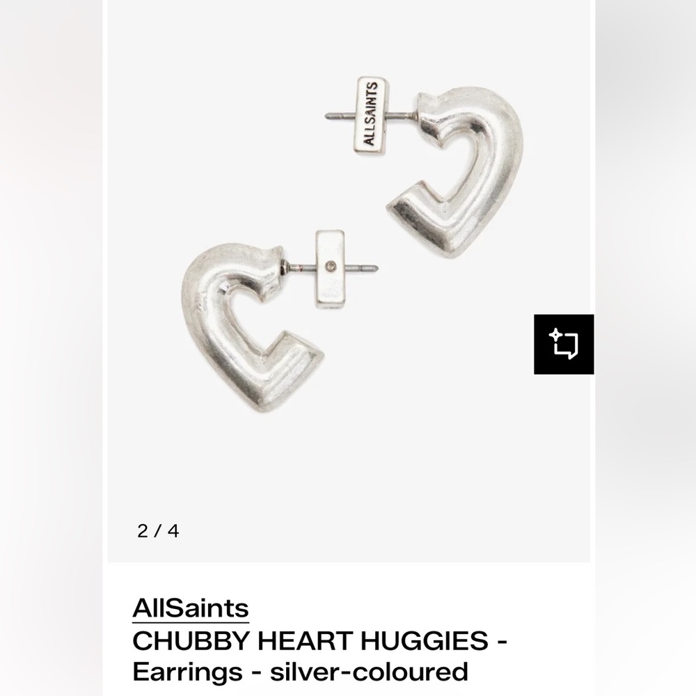 All Saints Chubby Heart Silvertone Huggie Earrings